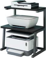 TMUCUNG Printer Stand Desktop Stand for Printer 3-Tier Multifunction Storage Book Shelf Floor Printer Table Space Organizer Perfect for Office Living Room Kitchen(Black)